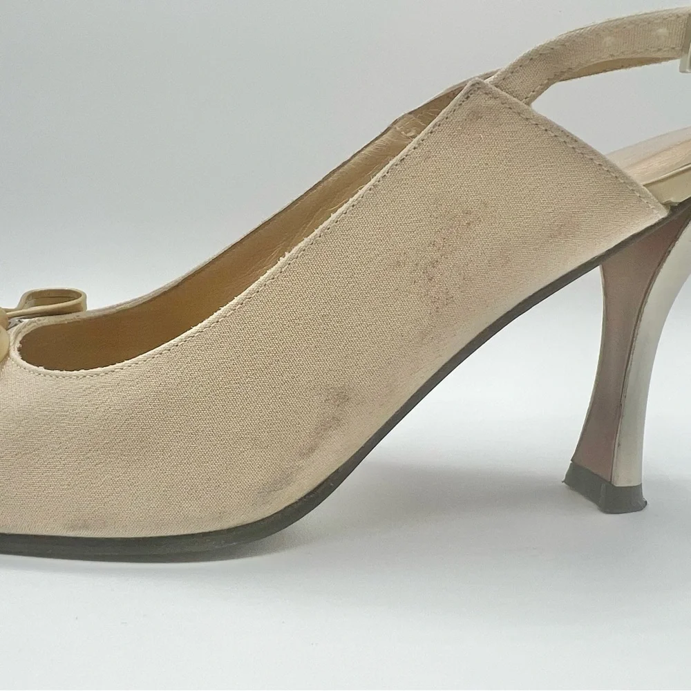 STUART WEITZMAN GOLD PUMP HEELS OPEN TOE SANDALS SLING BACK ADJUSTABLE STRAP 7M - Picture 7 of 14